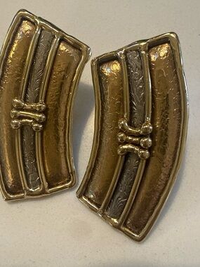 Vintage Mexican Gold-Tone Curved Clip-On Earrings